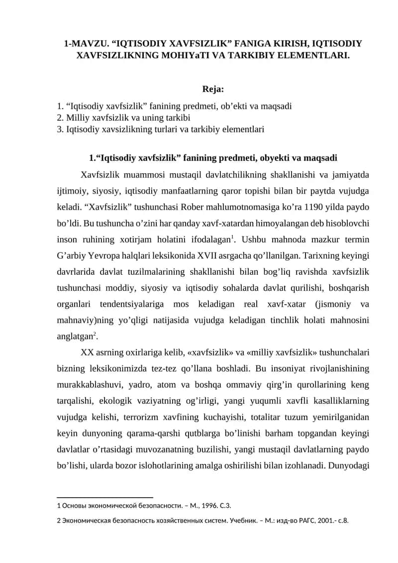 IQTISODIY XAVFSIZLIK 1