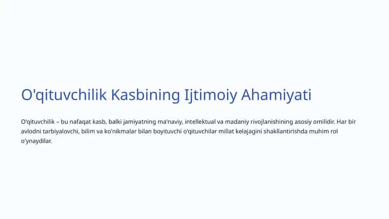 O'qituvchilik Kasbining Ijtimoiy Ahamiyati 1