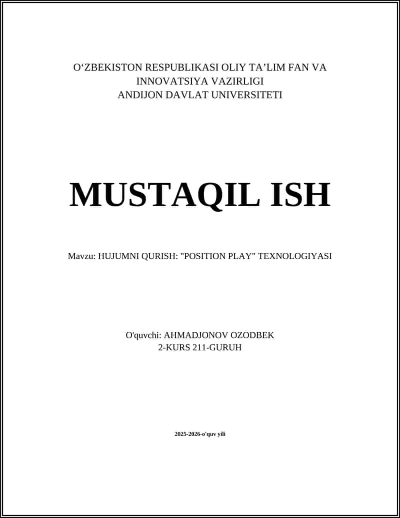 "HUJUMNI QURISH: POSITION PLAY TEXNOLOGIYASI" 1