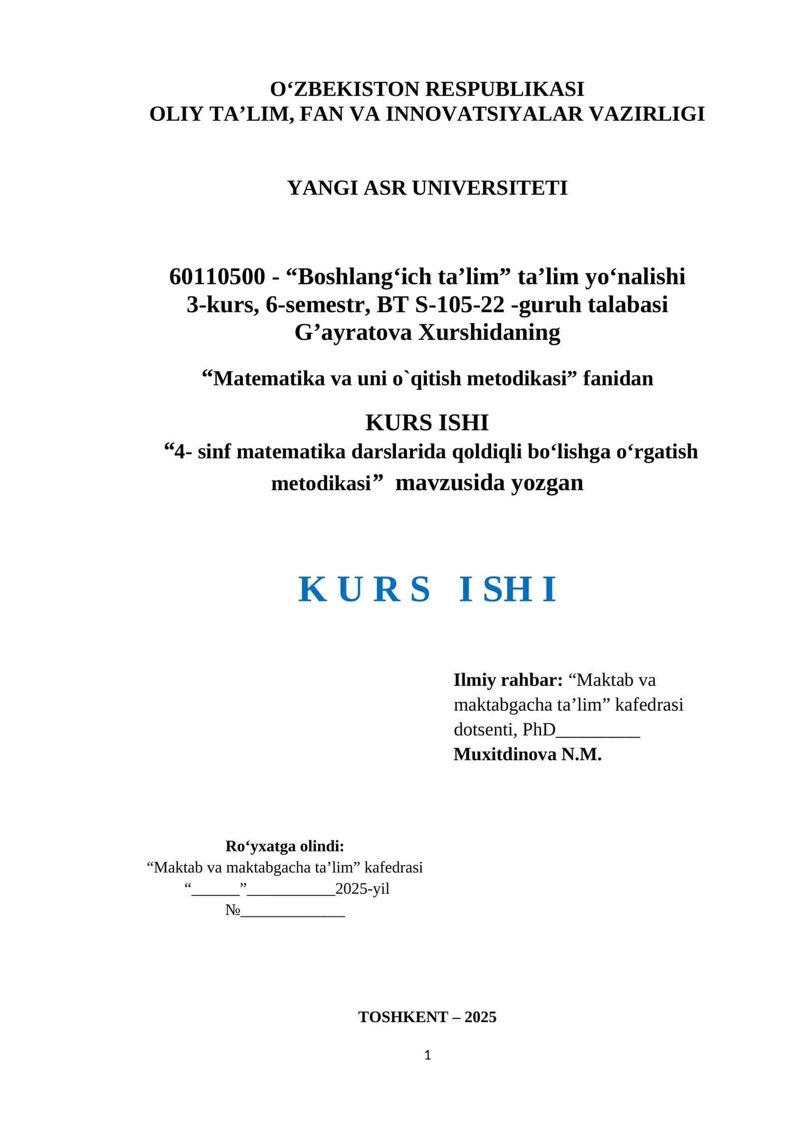 4- sinf matematika darslarida qoldiqli bo‘lishga o‘rgatish metodikasi 1