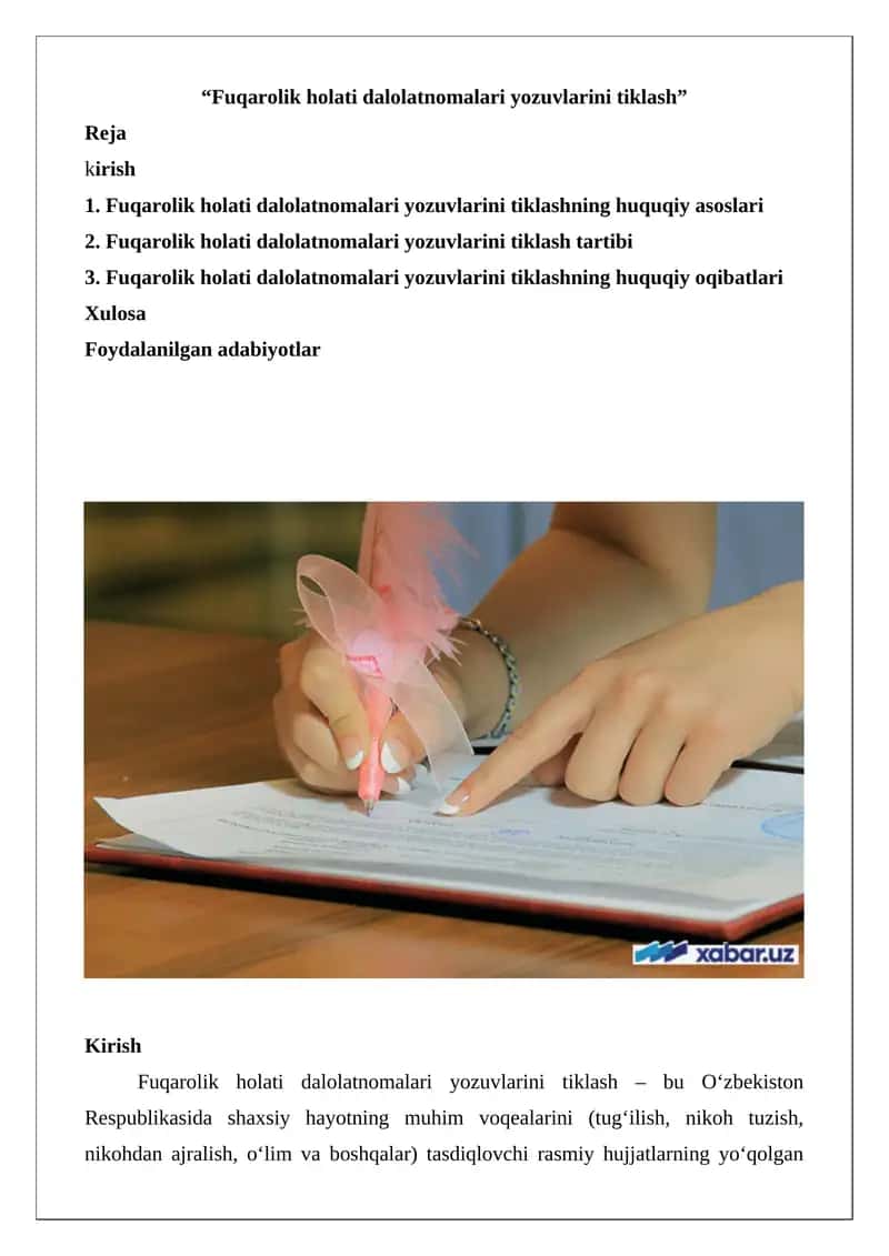 Fuqarolik holati dalolatnomalari yozuvlarini tiklash 1