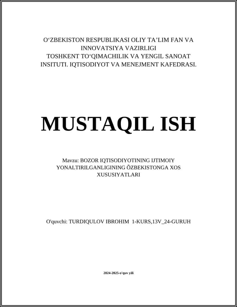 Bozor iqtisodiyotining asosiy tamoyillari 1