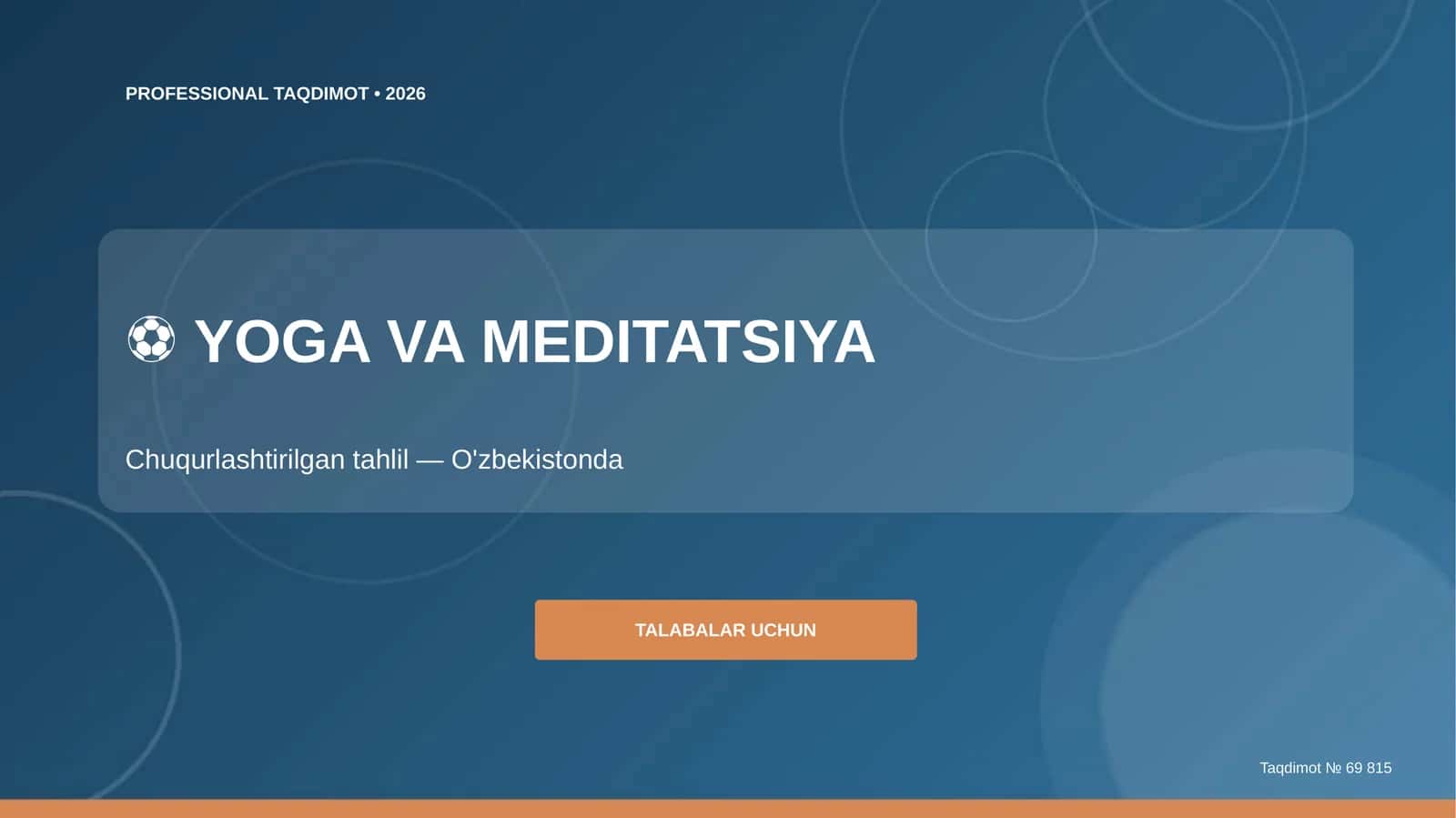 Yoga va meditatsiya: chuqurlashtirilgan tahlil (O'zbekistonda) [talabalar uchun] 1