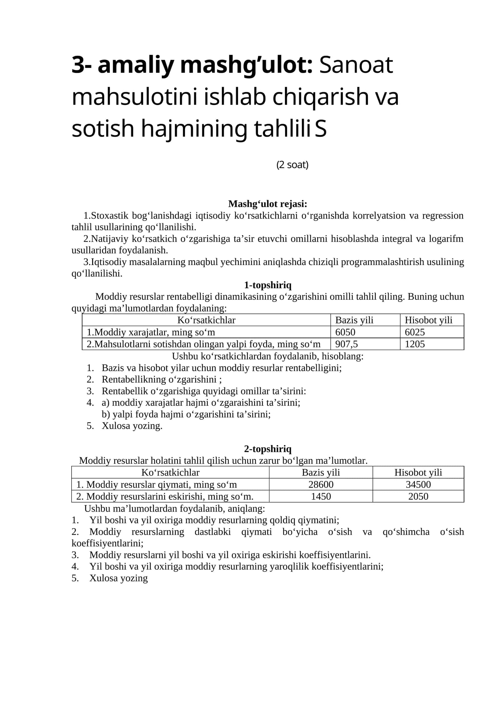 Sanoat mahsulotini ishlab chiqarish va sotish hajmining tahlili 1