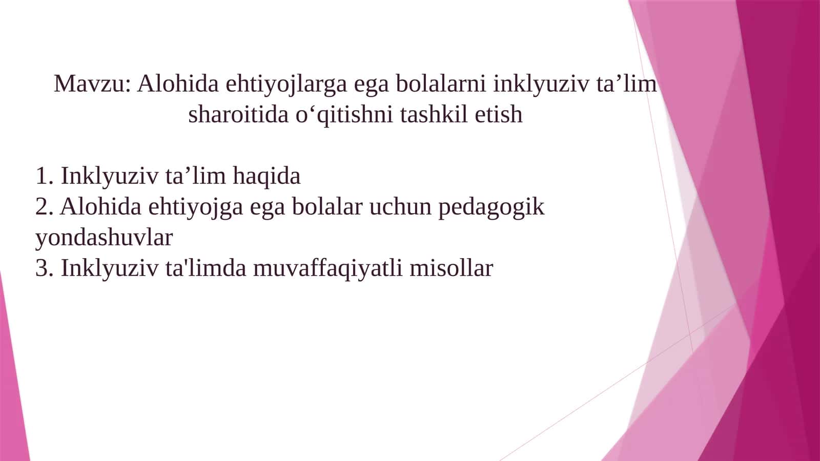 Alohida ehtiyojlarga ega bolalarni inklyuziv ta’lim sharoitida o‘qitishni tashkil etish 1