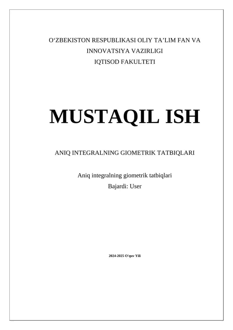ANIQ INTEGRALNING GIOMETRIK TATBIQLARI 1