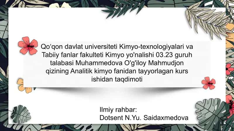 Analitik kimyo kursi 1