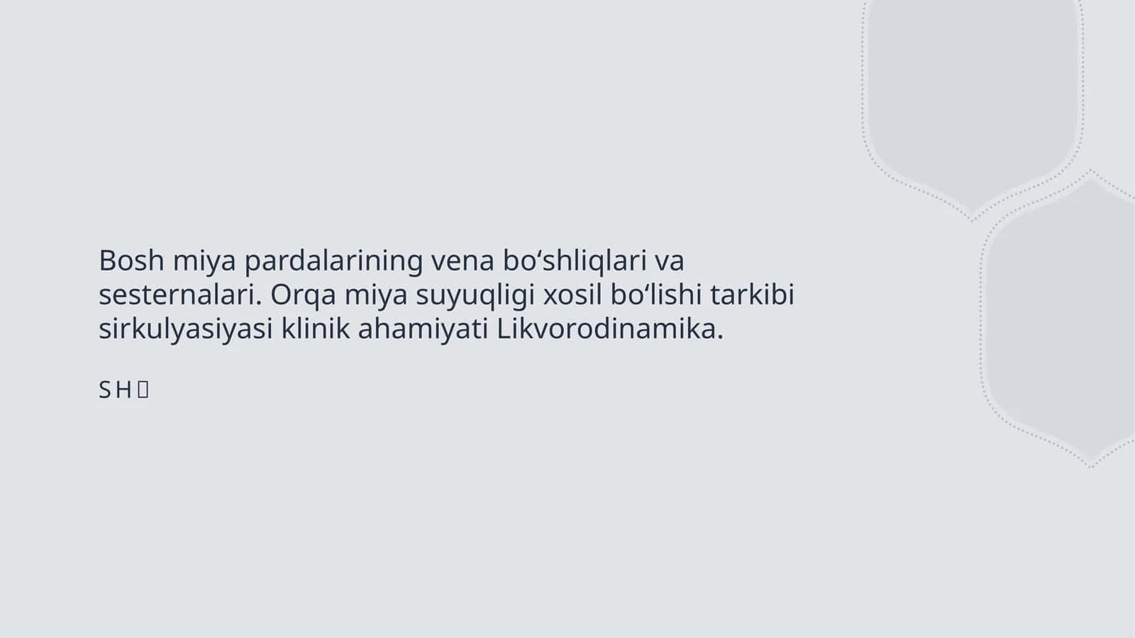 Bosh miya pardalarining vena boʻshliqlari va sesternalari 1
