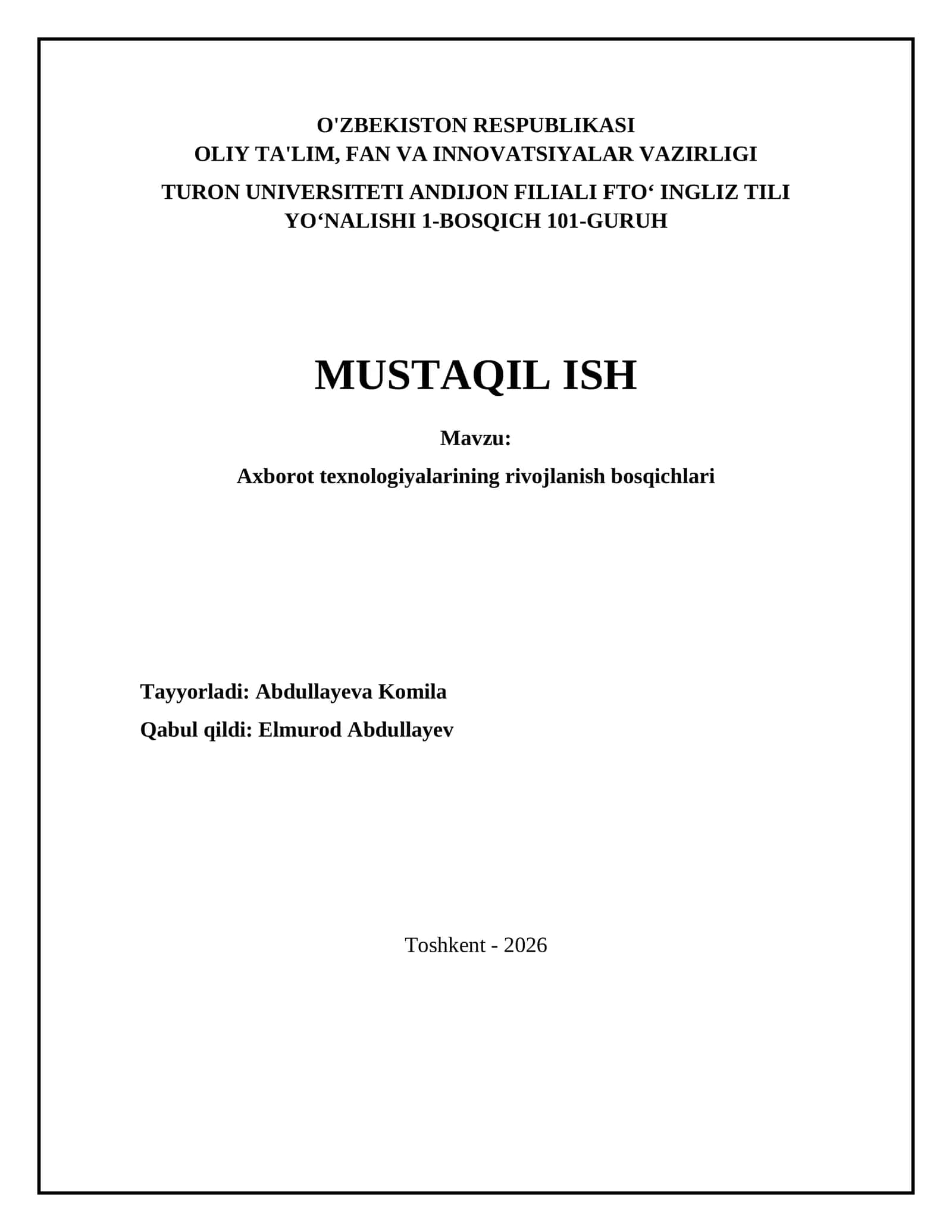 Axborot texnologiyalarining rivojlanish bosqichlari 1