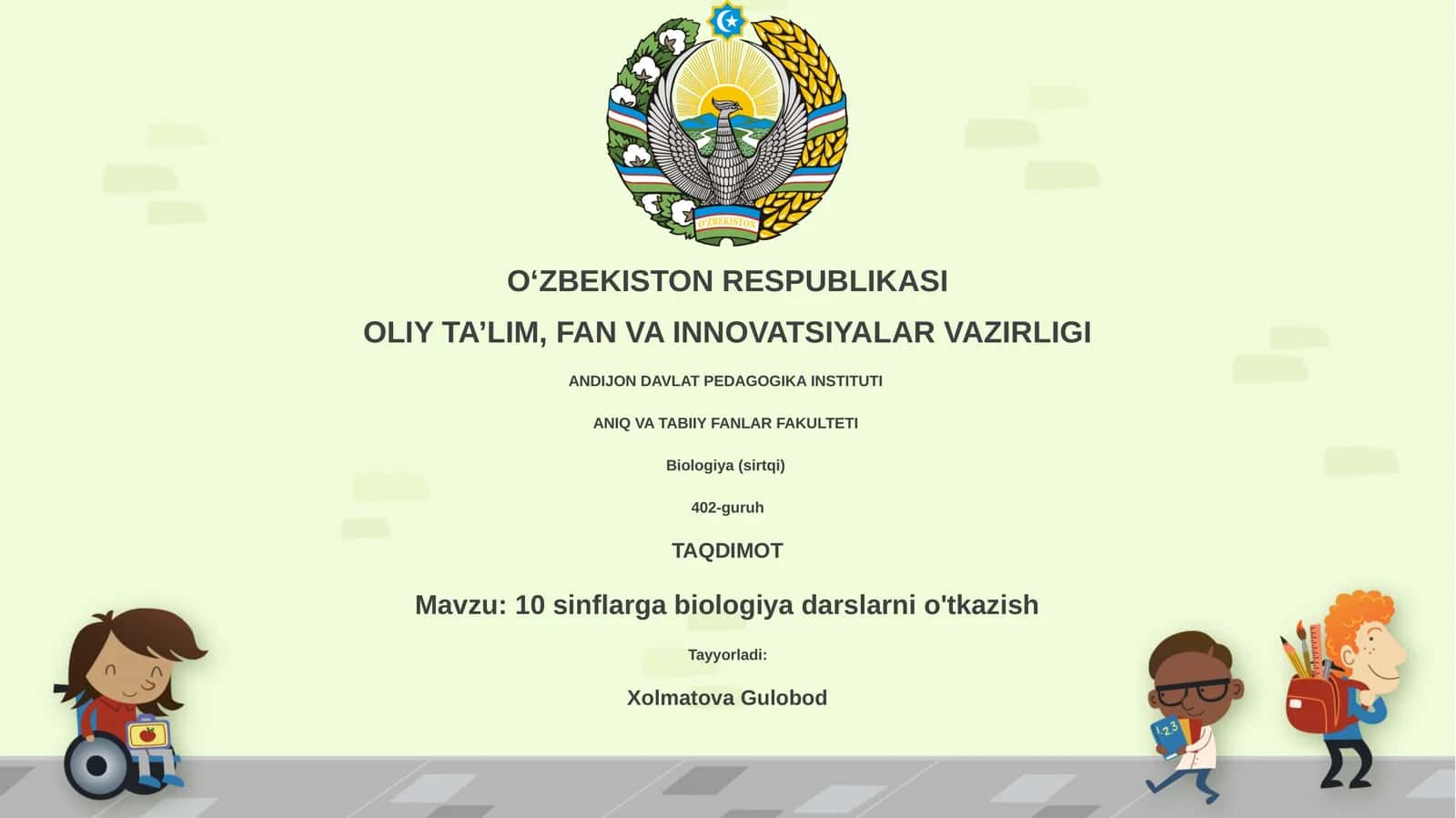 10 sinflarga biologiya darslarni o'tkazish 1