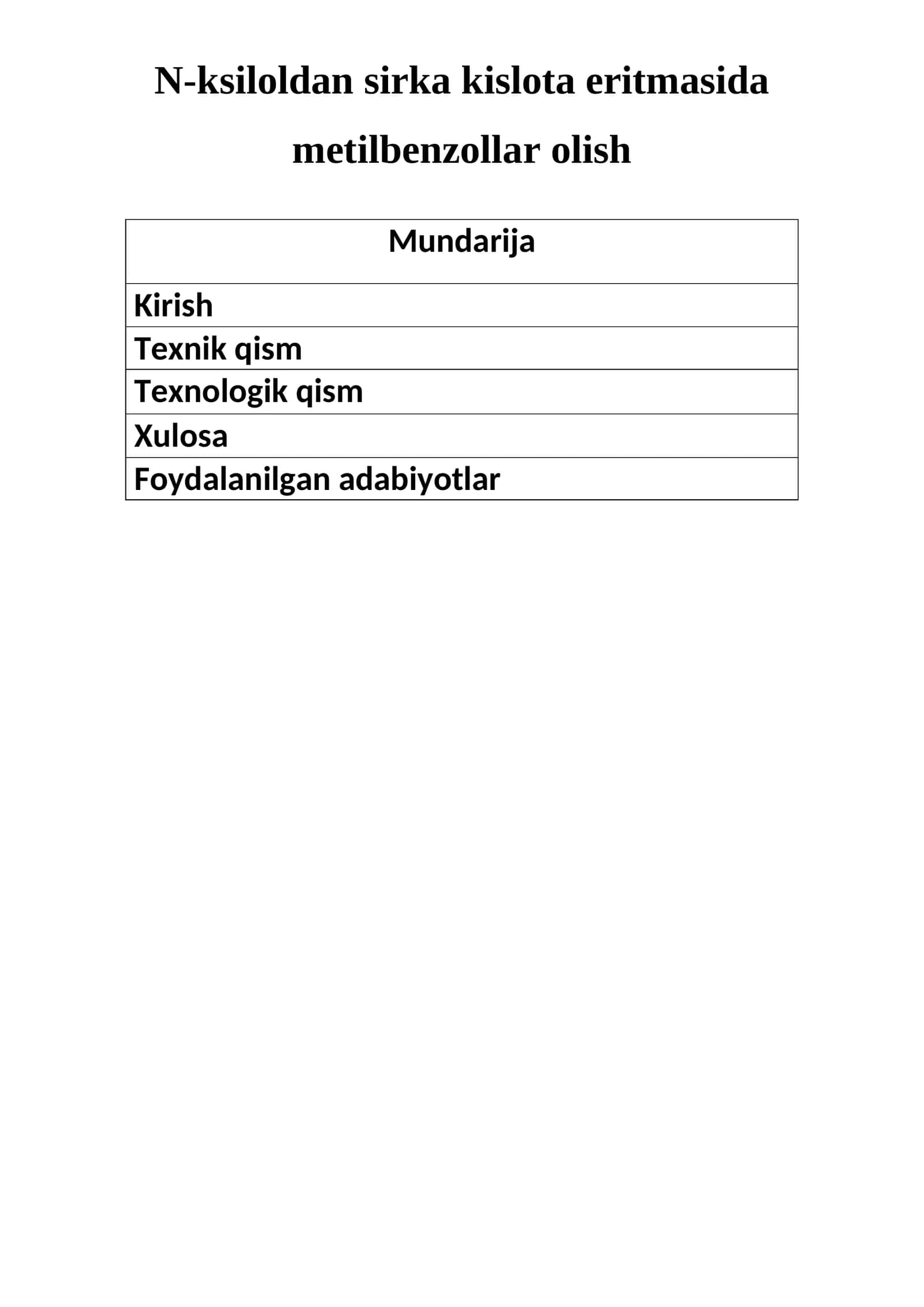 N-ksiloldan sirka kislota eritmasida metilbenzollar olish 1