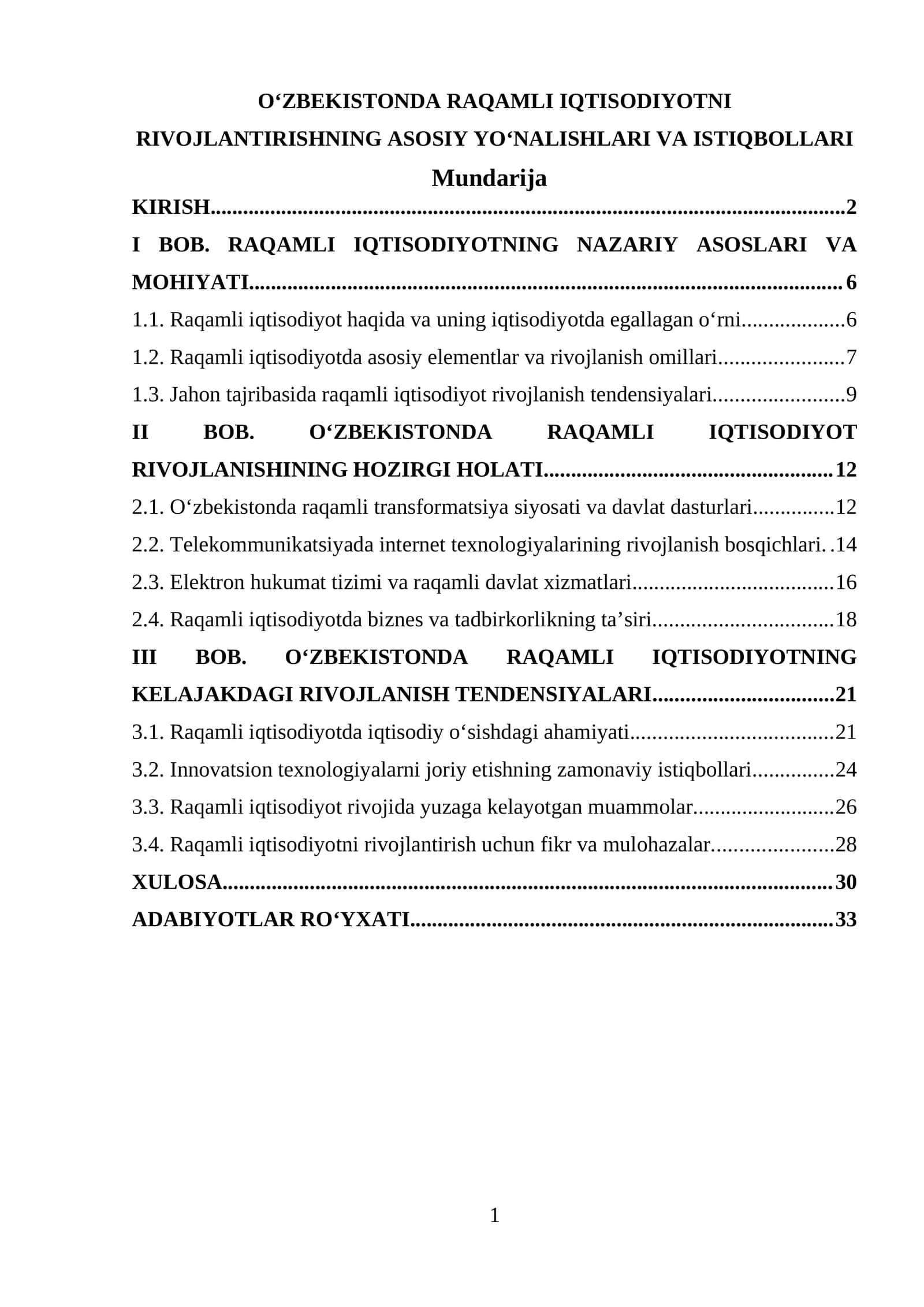 O‘ZBEKISTONDA RAQAMLI IQTISODIYOTNI RIVOJLANTIRISHNING ASOSIY YO‘NALISHLARI VA ISTIQBOLLARI 1