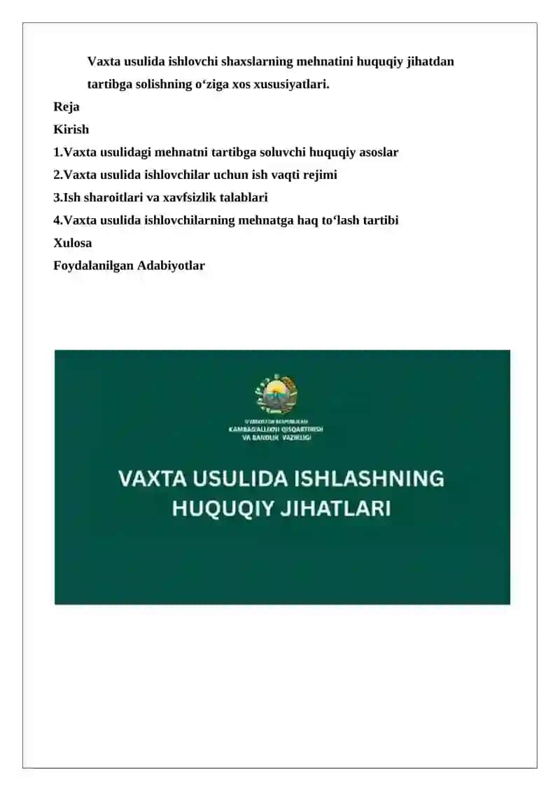 Vaxta usulida ishlashni mustaqil ravishda tartibga soluvchi alohida bob 1