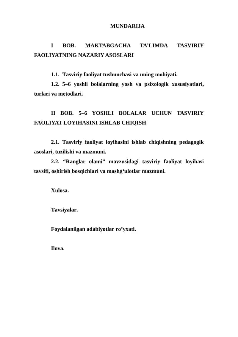 5-6 yoshli bolalar uchun tasviriy faoliyatloyihasini ishlab chiqish. 1