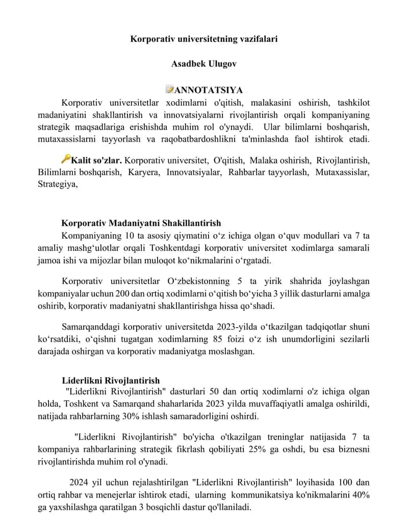 Korporativ universitetning vazifalari 1