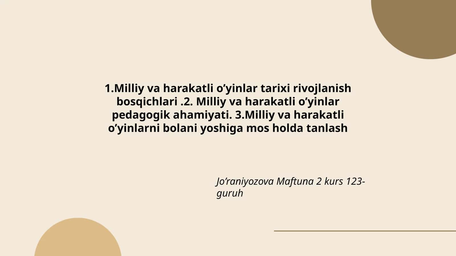 Milliy va harakatli o’yinlar 1
