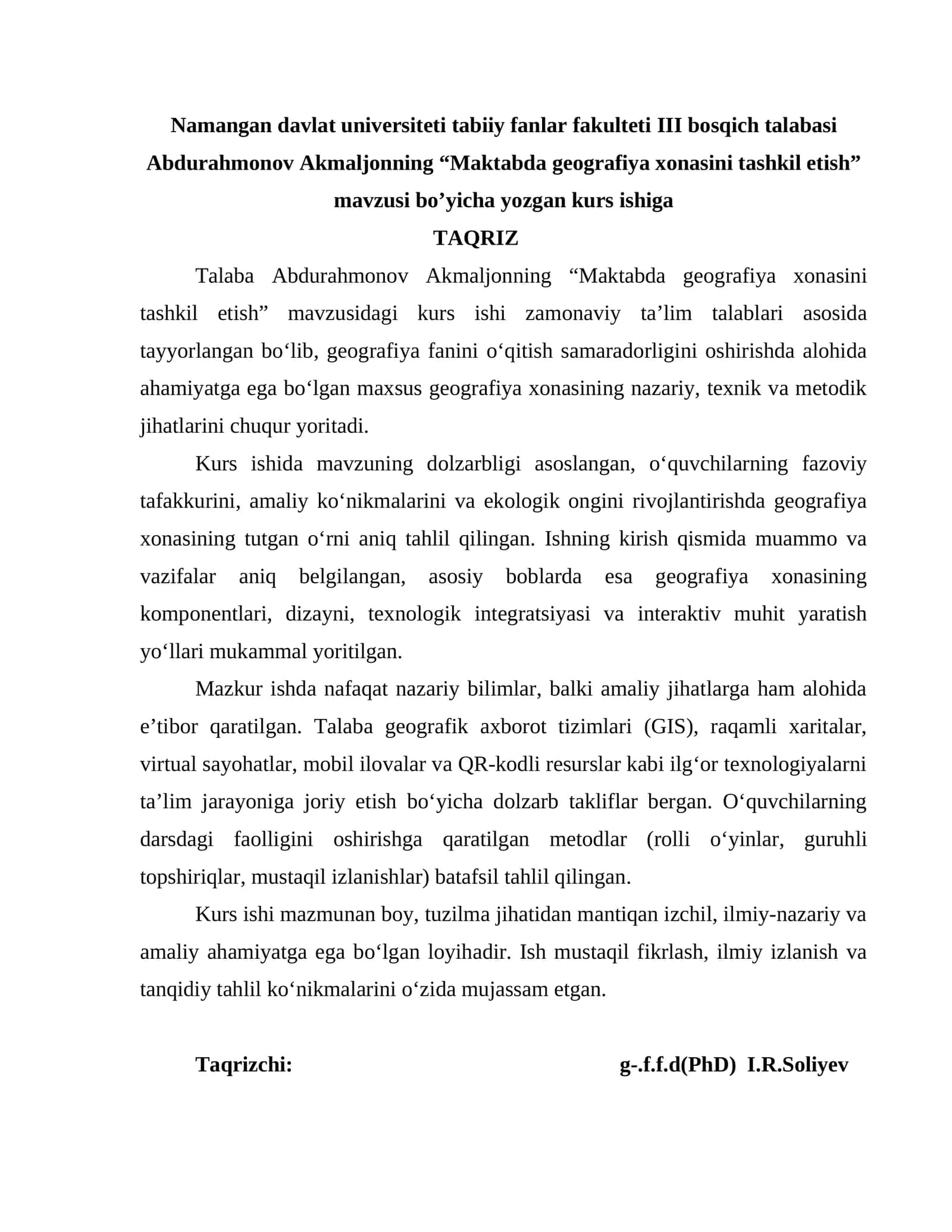 Maktabda geografiya xonasini tashkil etish 1