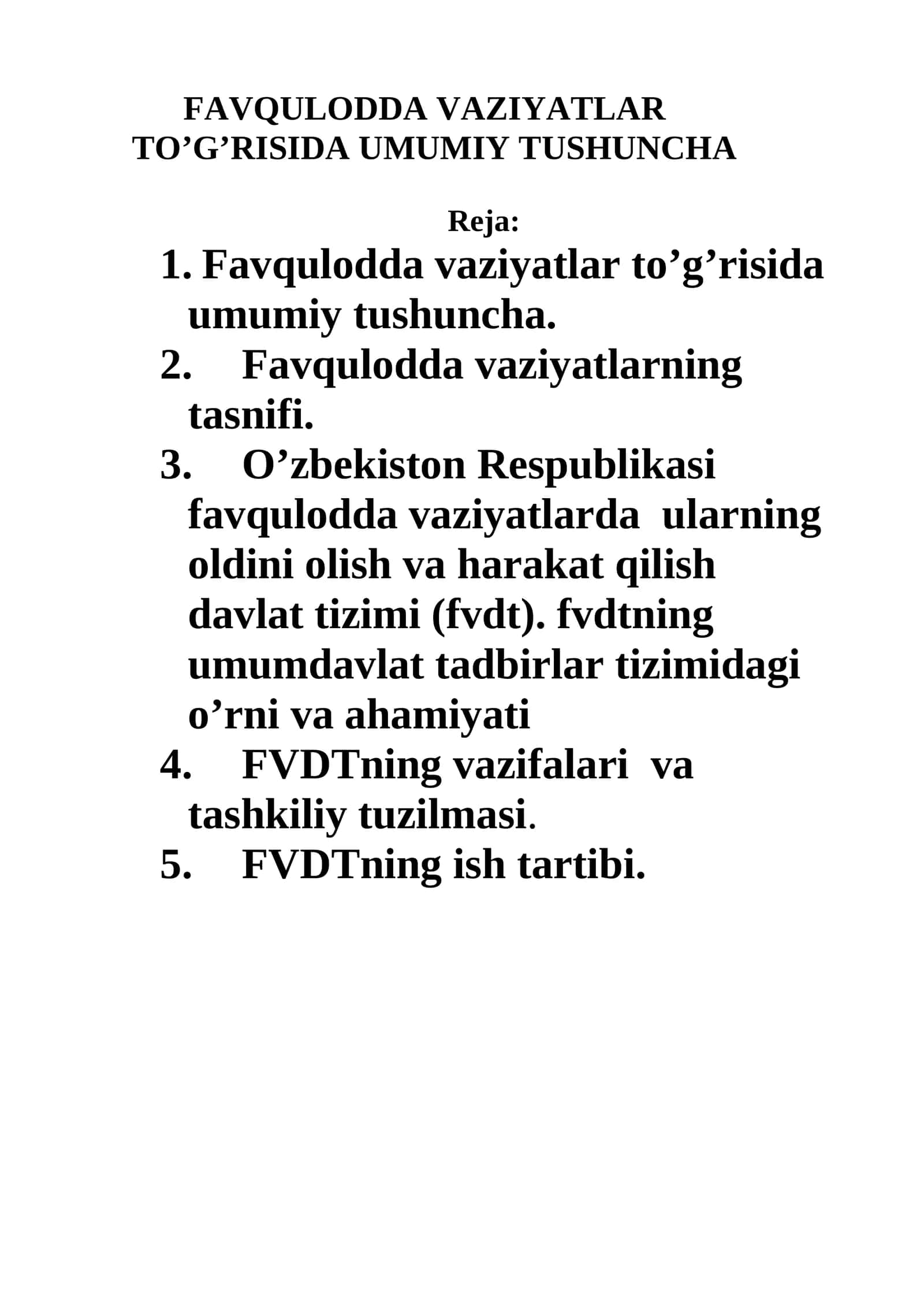 Favqulodda vaziyatlar to’g’risida umumiy tushuncha 1
