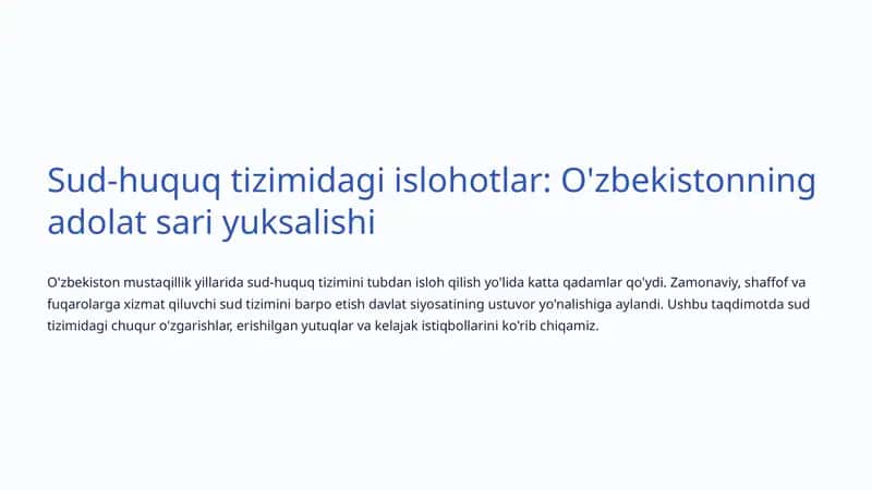 Islohotlar: O'zbekistonning adolat sari yuksalishi 1