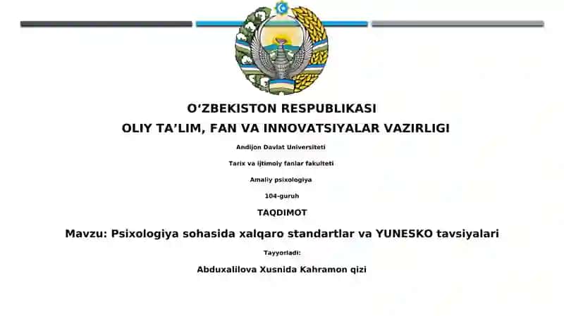 Psixologiya sohasida xalqaro standartlar va YUNESKO tavsiyalari