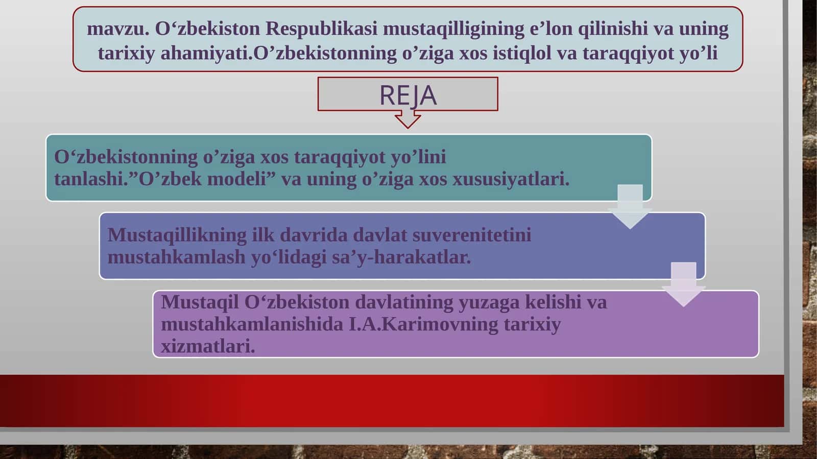 O‘zbеkiston Rеspublikasi mustaqilligining e’lon qilinishi va uning tarixiy ahamiyati 1