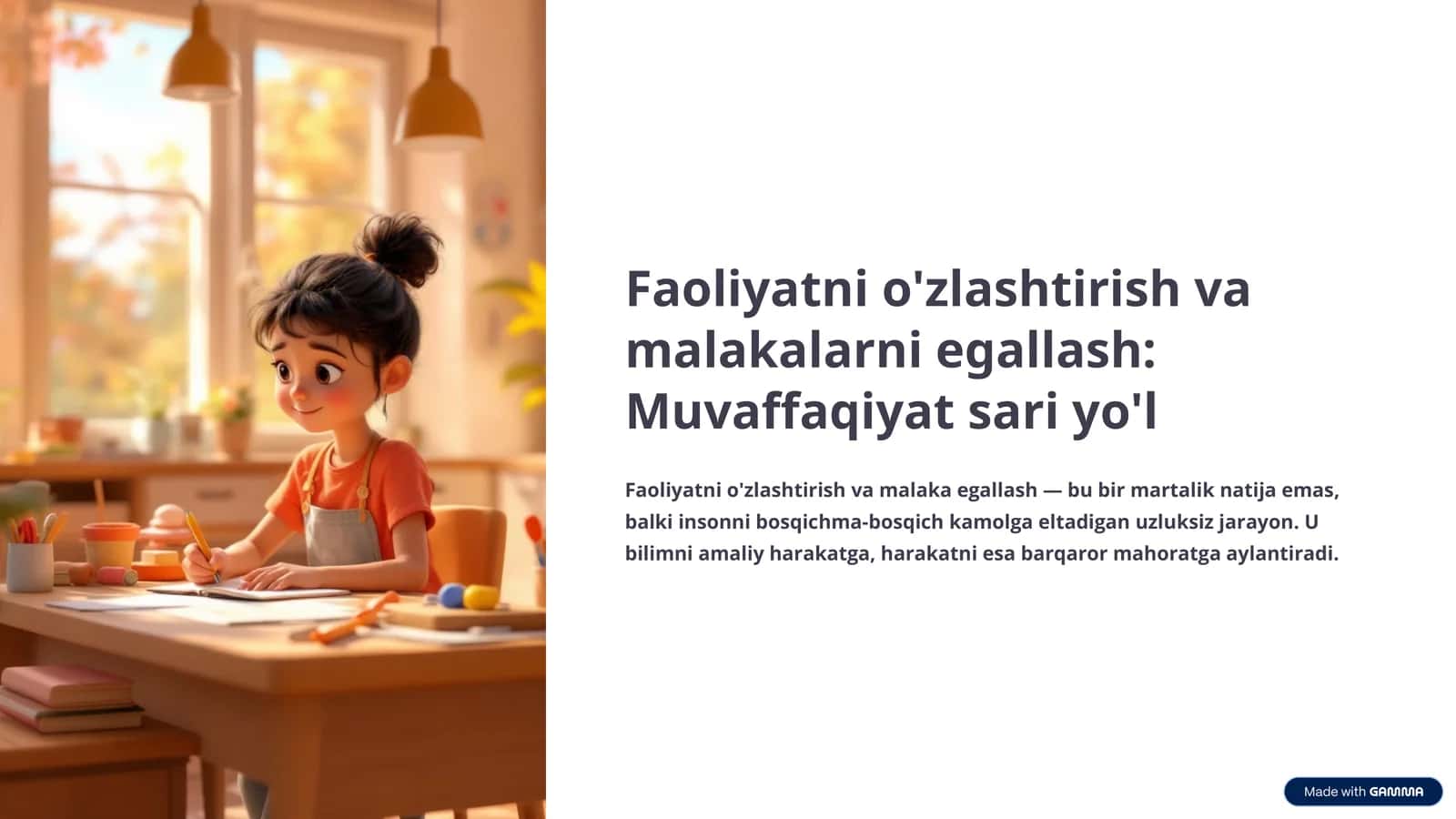 Faoliyatni o'zlashtirish va malakalarni egallash: Muvaffaqiyat sari yo'l mavzusida tayyor taqdimot 1