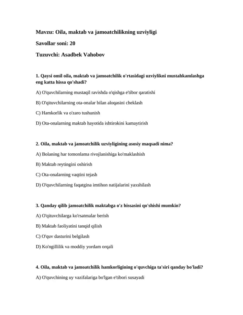 Oila, maktab va jamoatchilikning uzviyligi 1