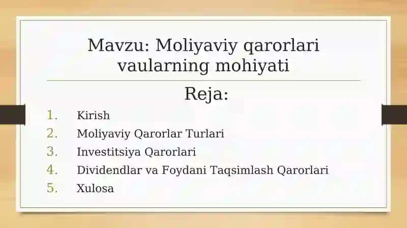Dividendlar va Foydani Taqsimlash Qarorlari 1