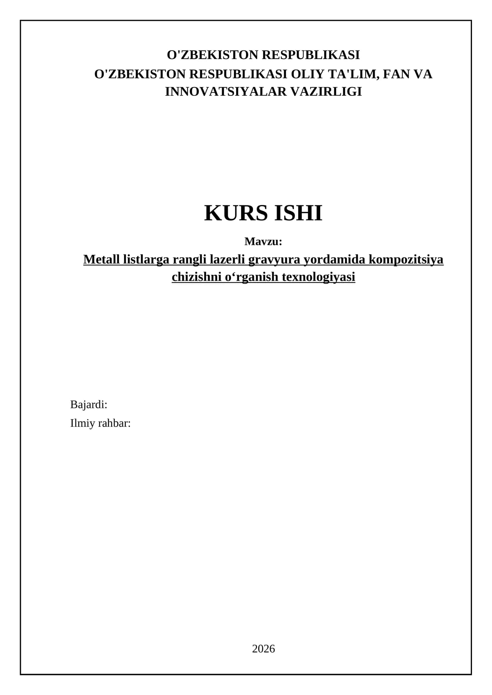 Metall listlarga rangli lazerli gravyura yordamida kompozitsiya chizishni oʻrganish texnologiyasi 1