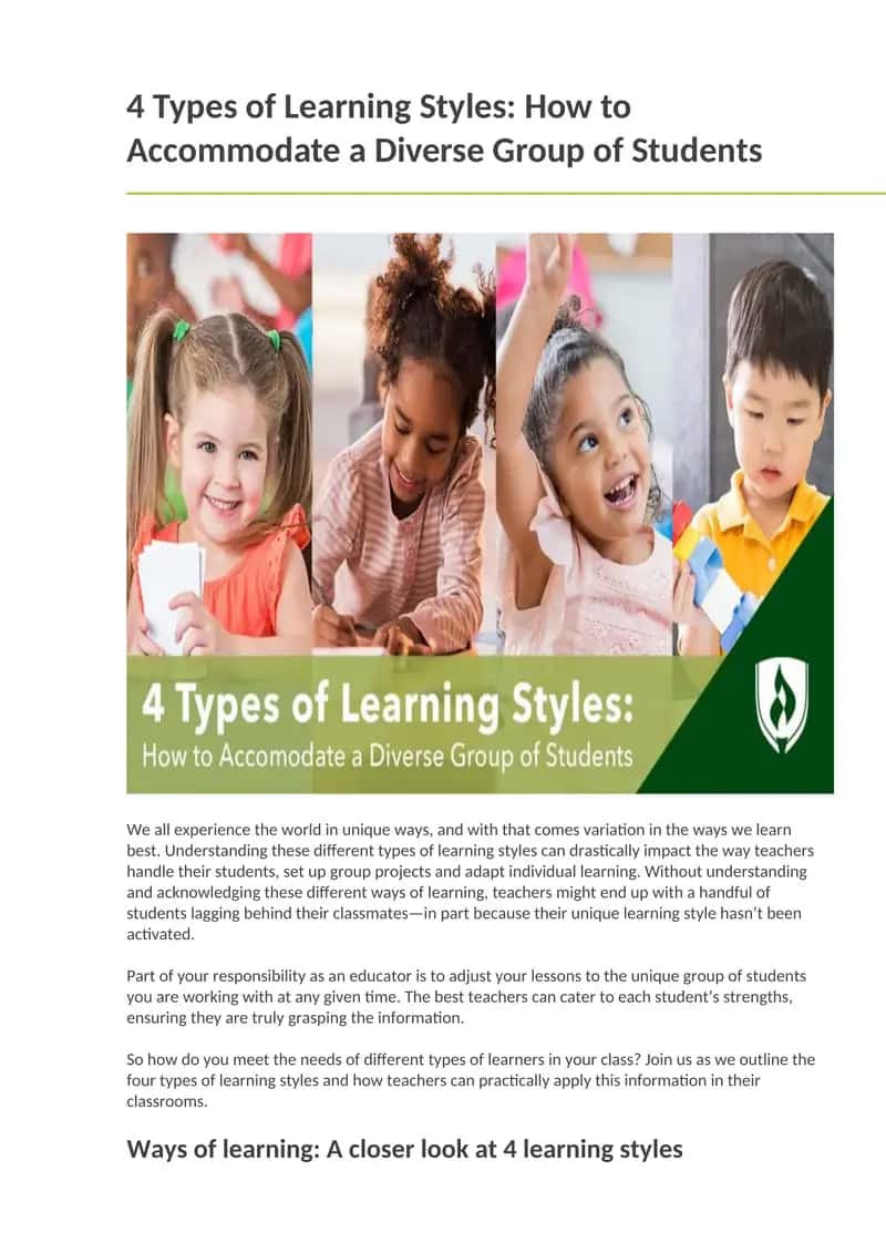 4 Types of Learning Styles: How to Accommodate a Diverse Group of Students 1