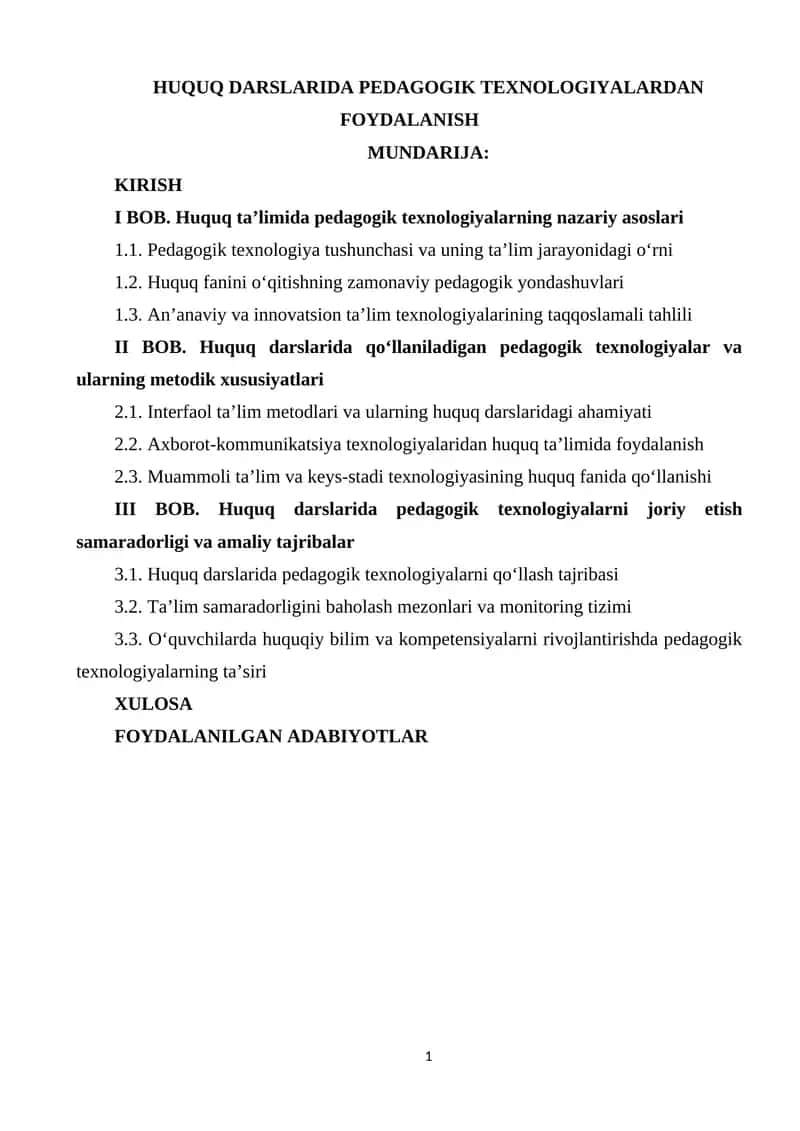 HUQUQ DARSLARIDA PEDAGOGIK TEXNOLOGIYALARDAN FOYDALANISH 1