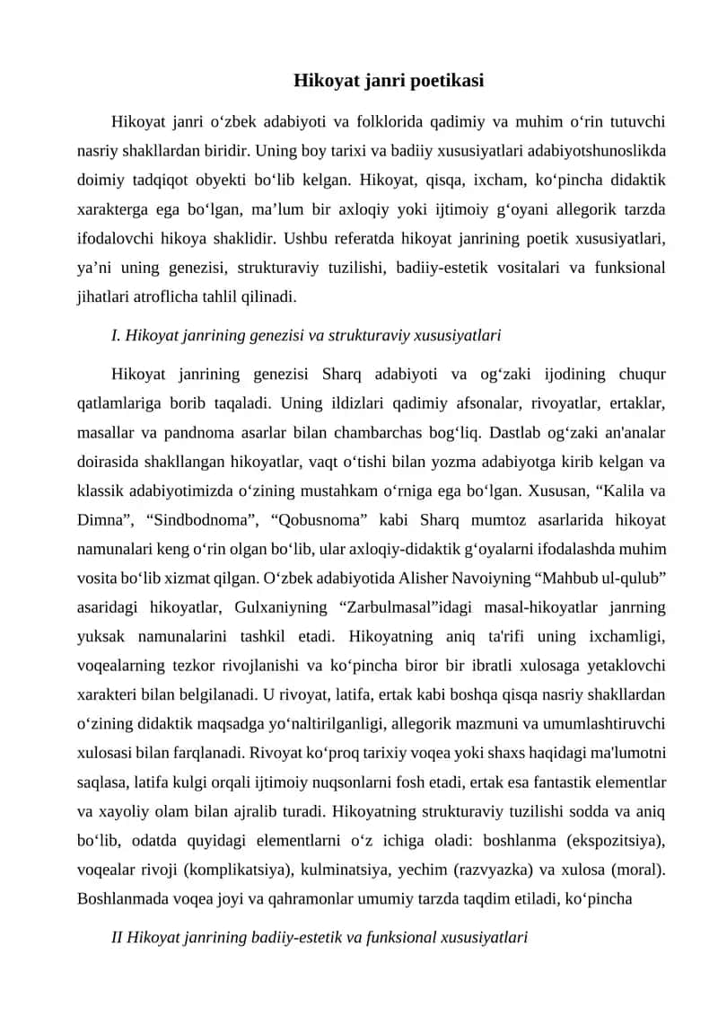 Hikoyat janri poetikasi 1