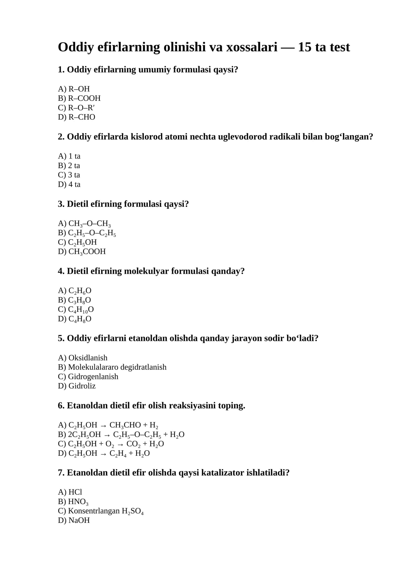 Oddiy efirning xossalari 1