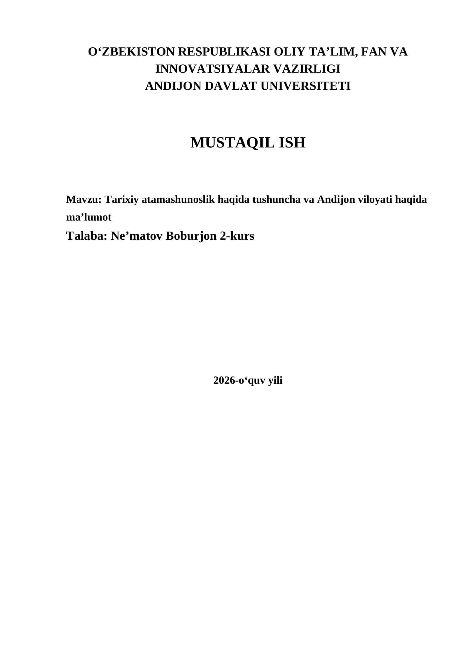 Tarixiy atamashunoslik haqida tushuncha va Andijon viloyati haqida ma’lumot 1