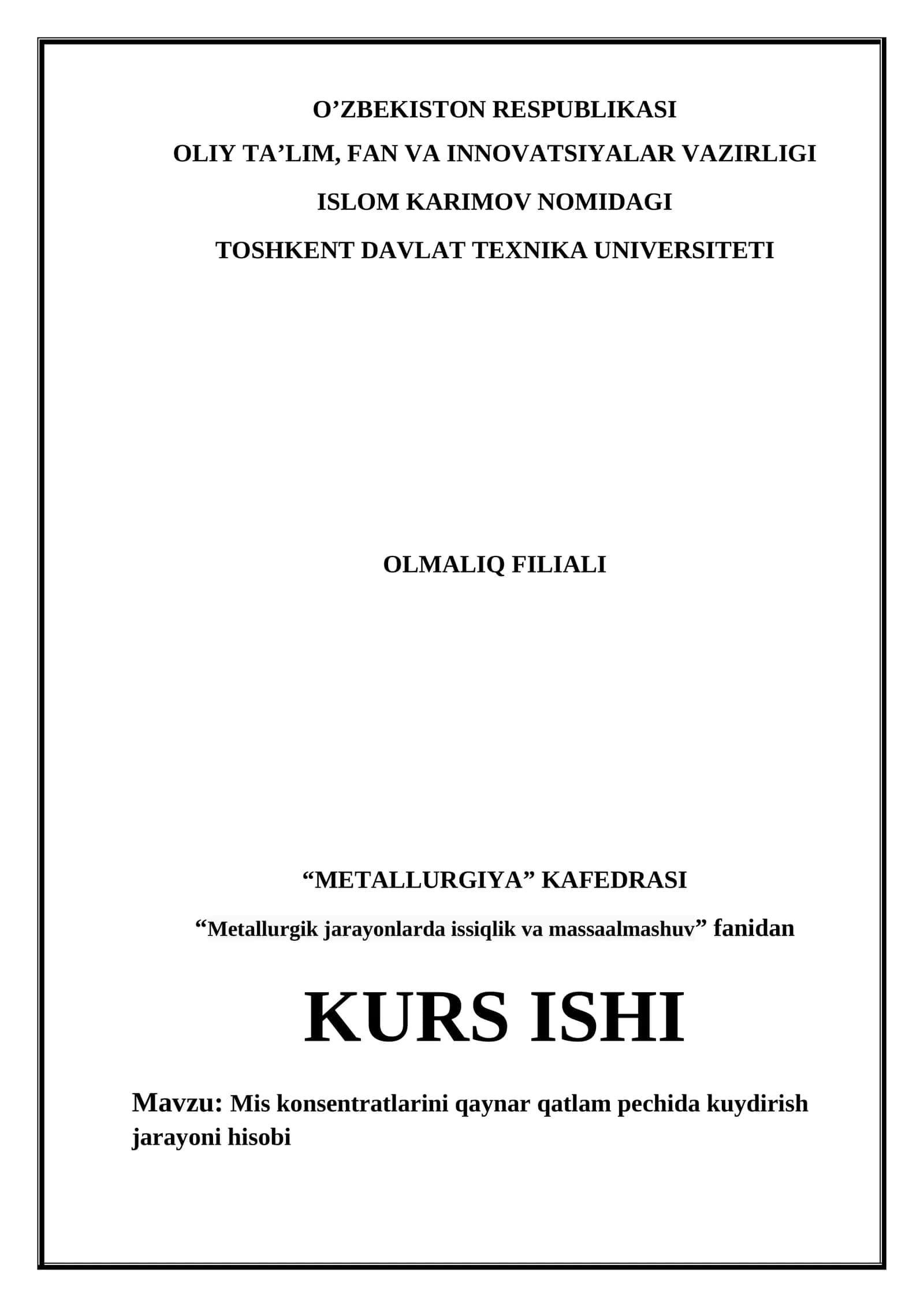Misli shteynlarni gorizantal konvertda qayta ishlash jarayoni hisobi 1