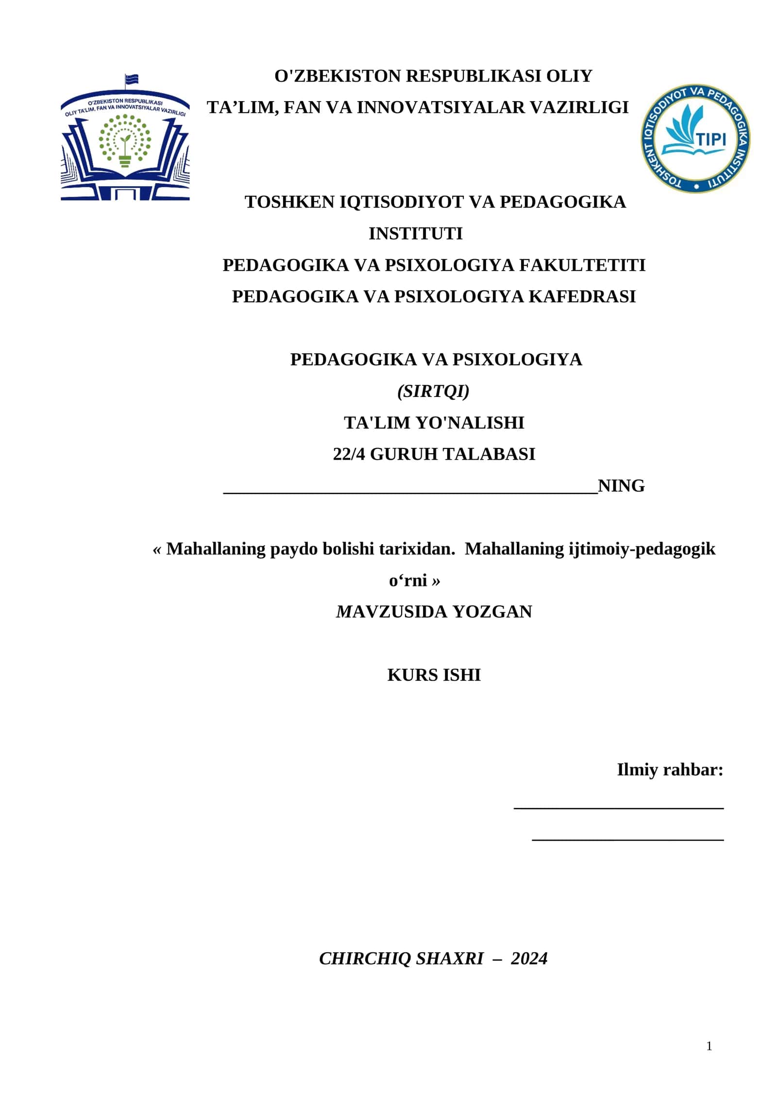 mahallaning paydo boʻlish tarixi 1