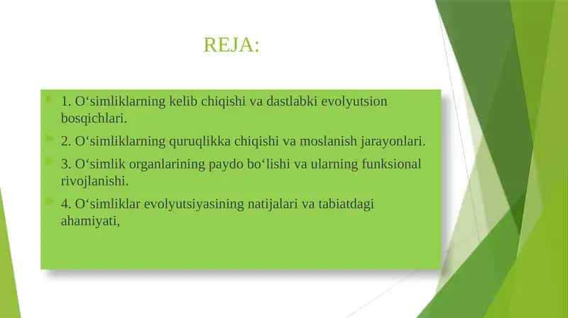 O'simliklarni kelib chiqishi va organlarning paydo bo'lishi 1