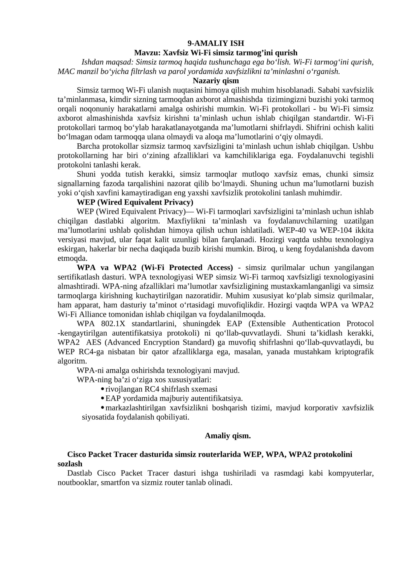 Xavfsiz Wi-Fi simsiz tarmog’ini qurish 1