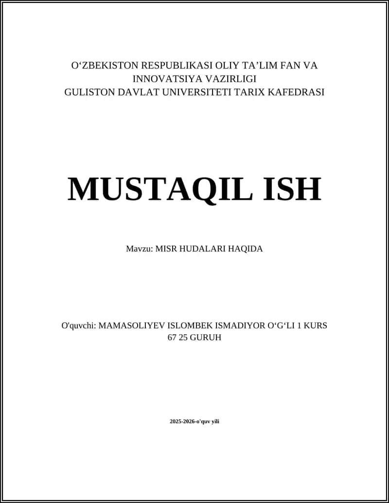 MISR HUDALARI HAQIDA 1