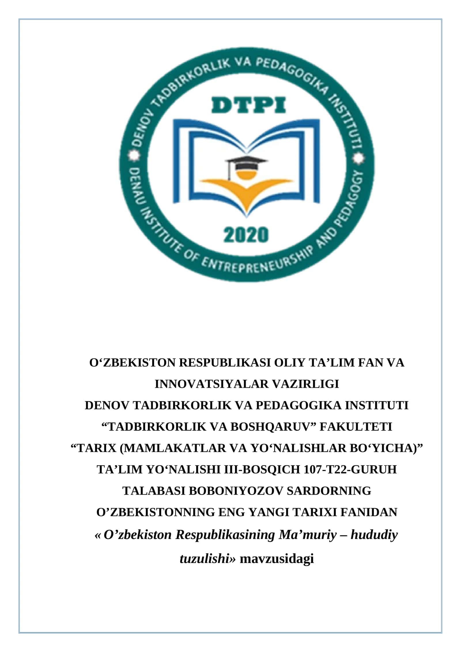 O’zbekiston Respublikasining Ma’muriy-Hududiy Tuzilishi 1