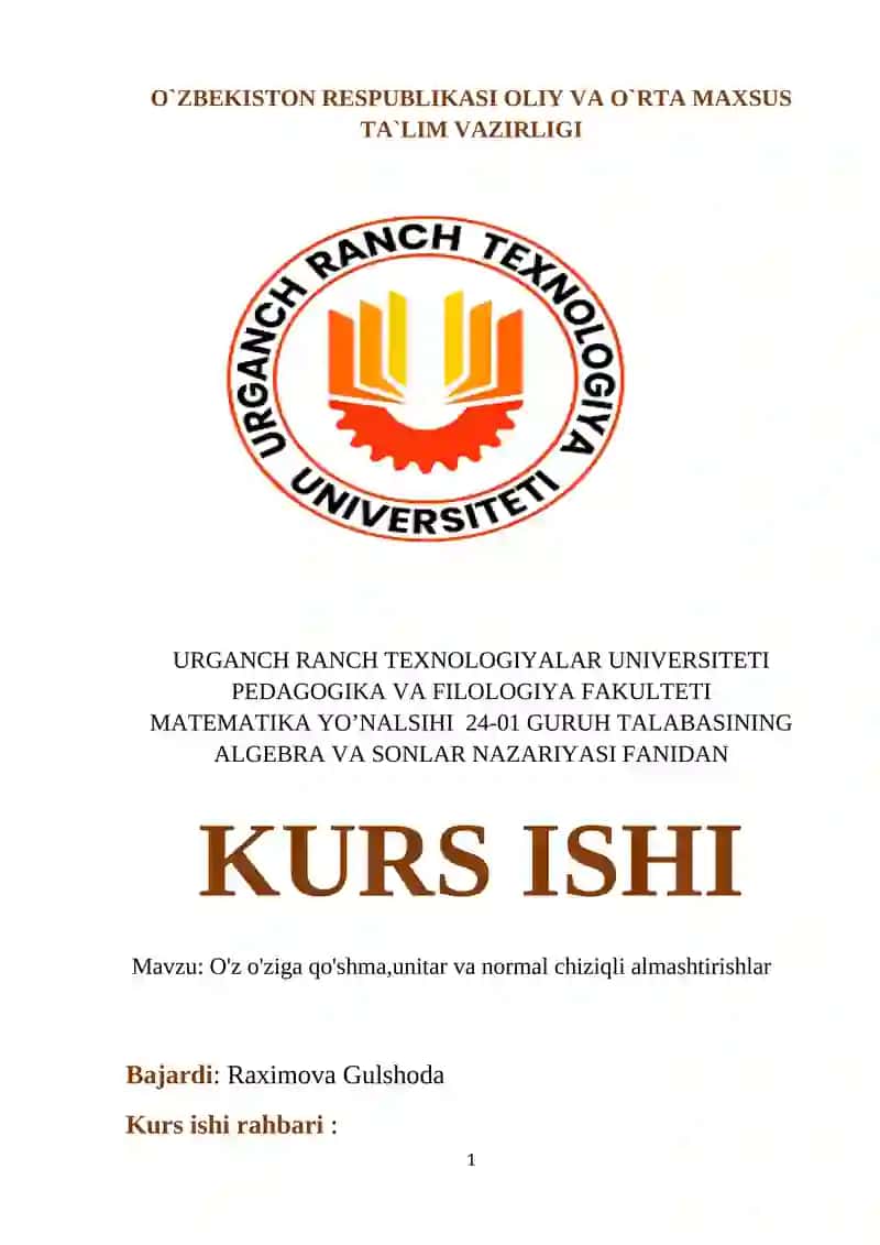 Oʻz-oʻziga qoʻshma unitar va normal chiziqli almashtirishlar
