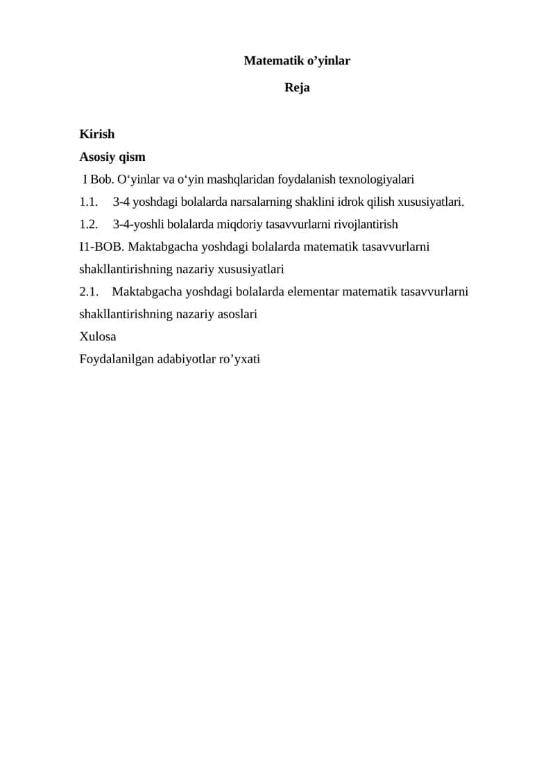 Matematik o’yinlar 1