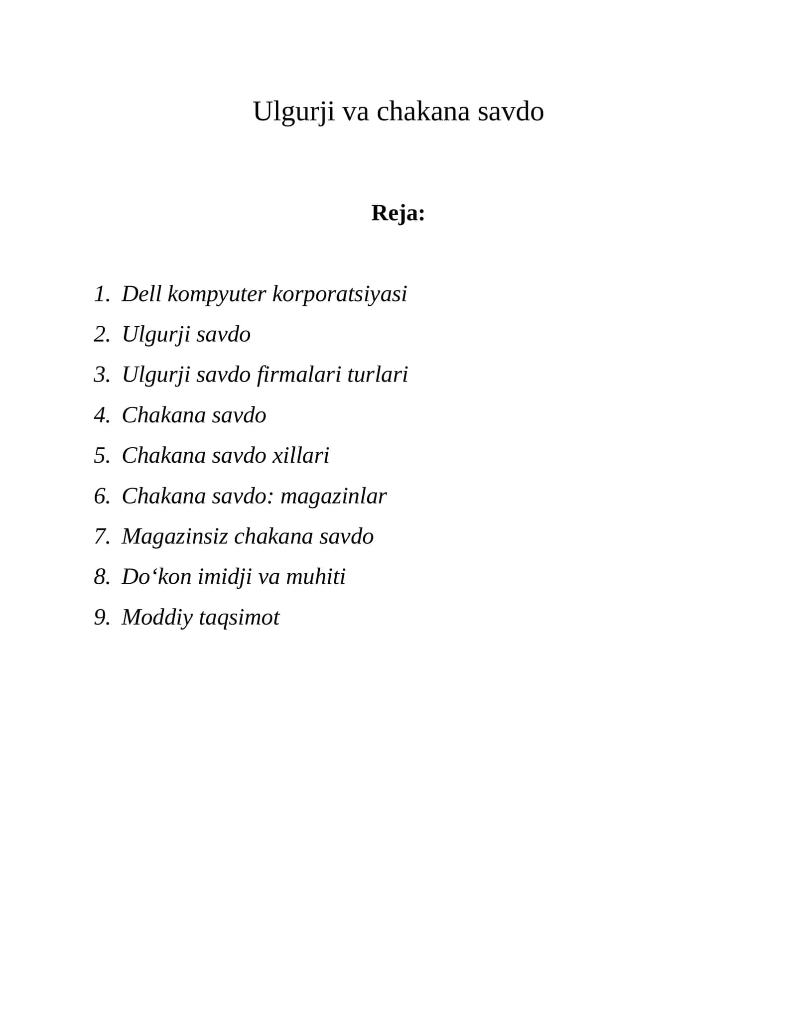 Ulgurji va chakana savdo 1