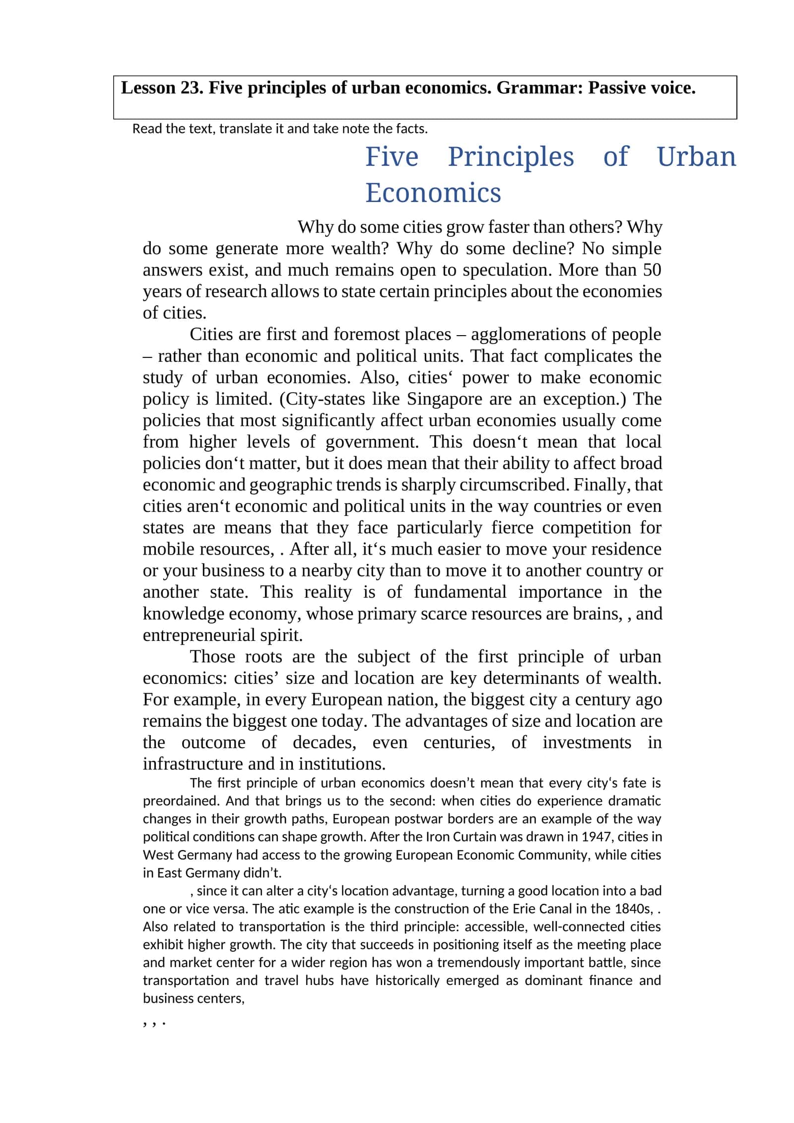 Five Principles of Urban Economics 1