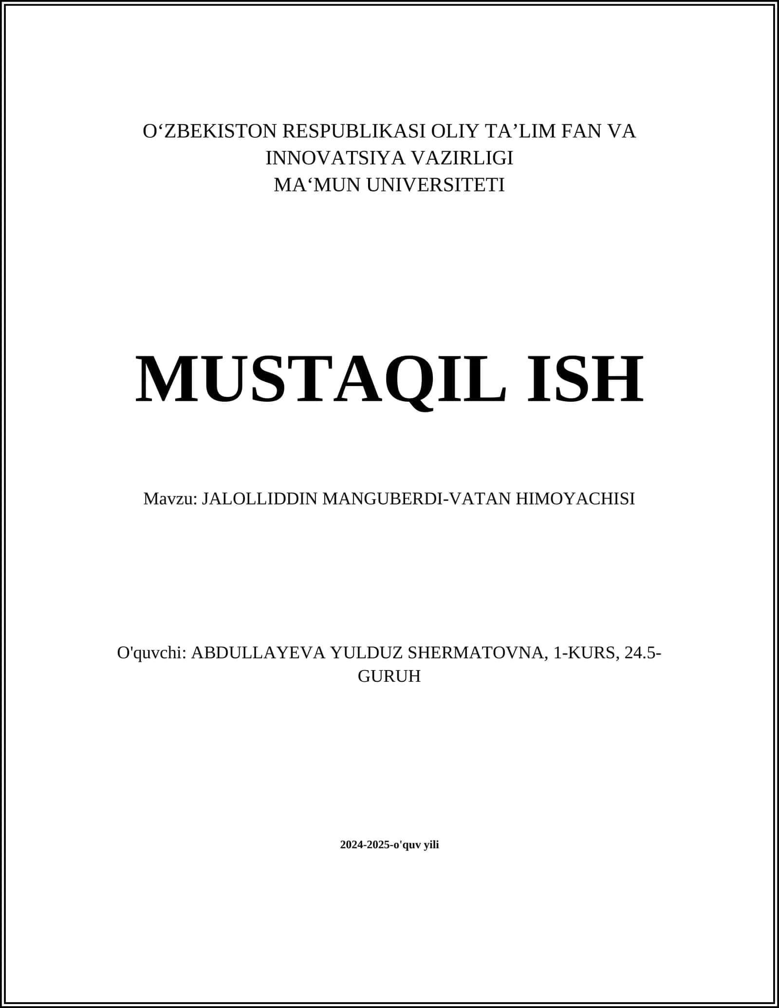 JALOLLIDDIN MANGUBERDI-VATAN HIMOYACHISI 1
