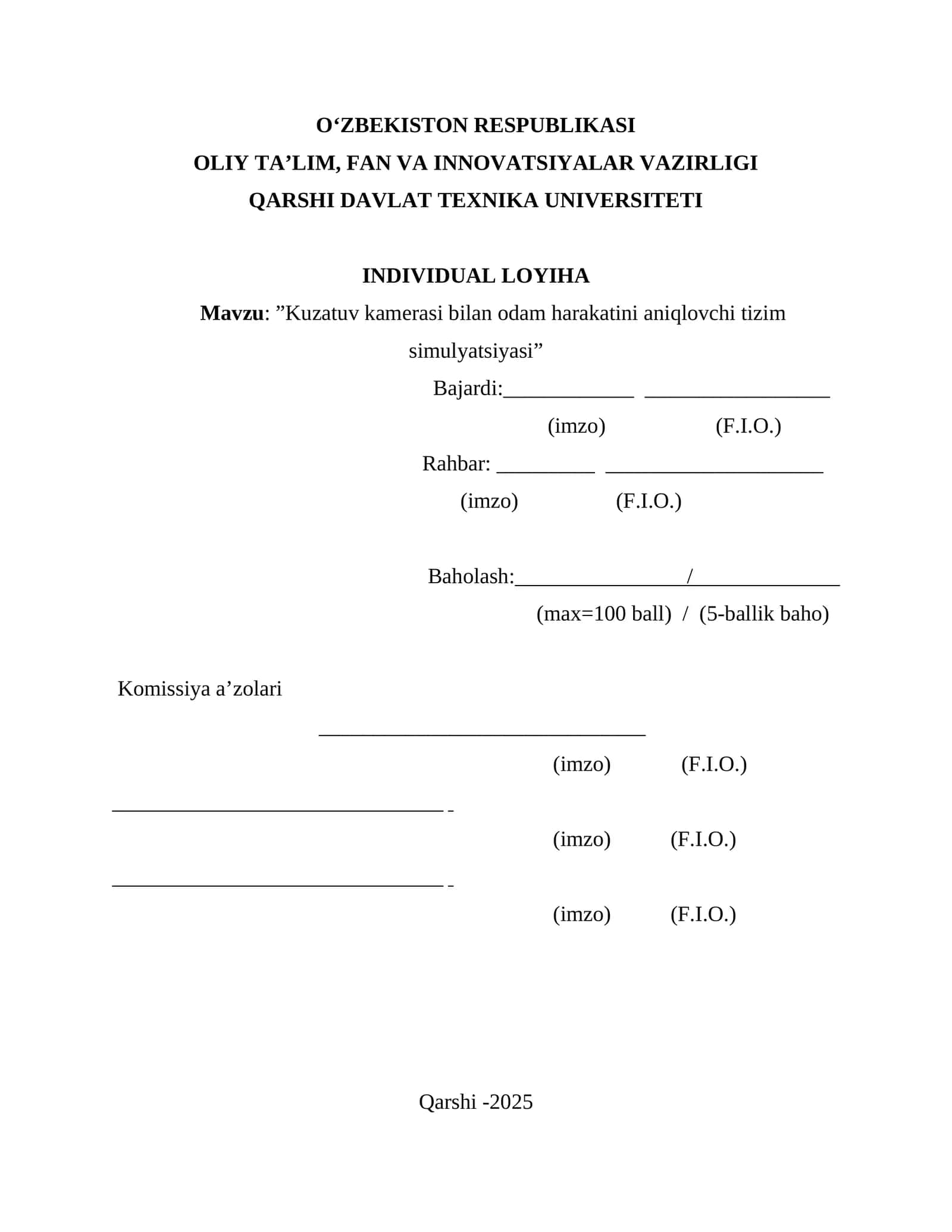 Kuzatuv kamerasi bilan odam harakatini aniqlovchi tizim simulyatsiyasi 1