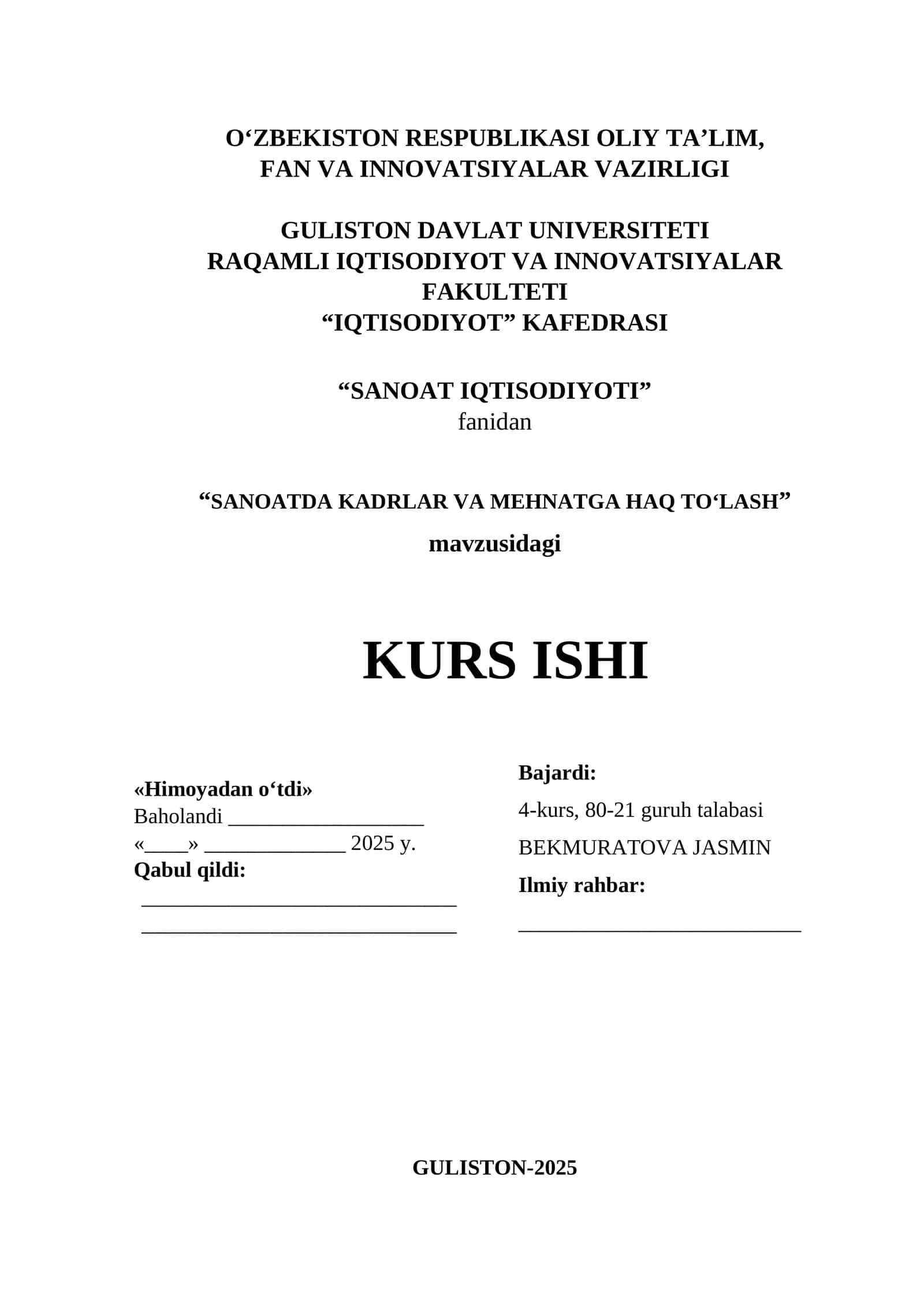 SANOATDA KADRLAR VA MEHNATGA HAQ TO‘LASH 1