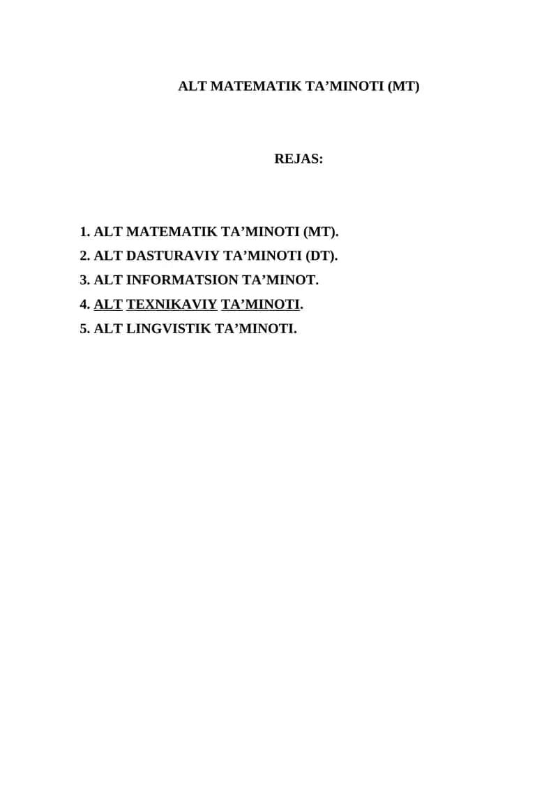 ALT MATEMATIK TA’MINOTI (MT) 1