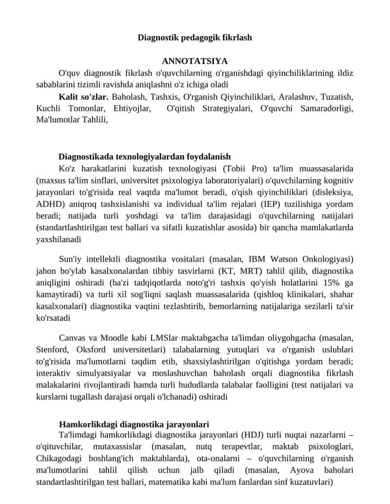 Diagnostik pedagogik fikrlash 1