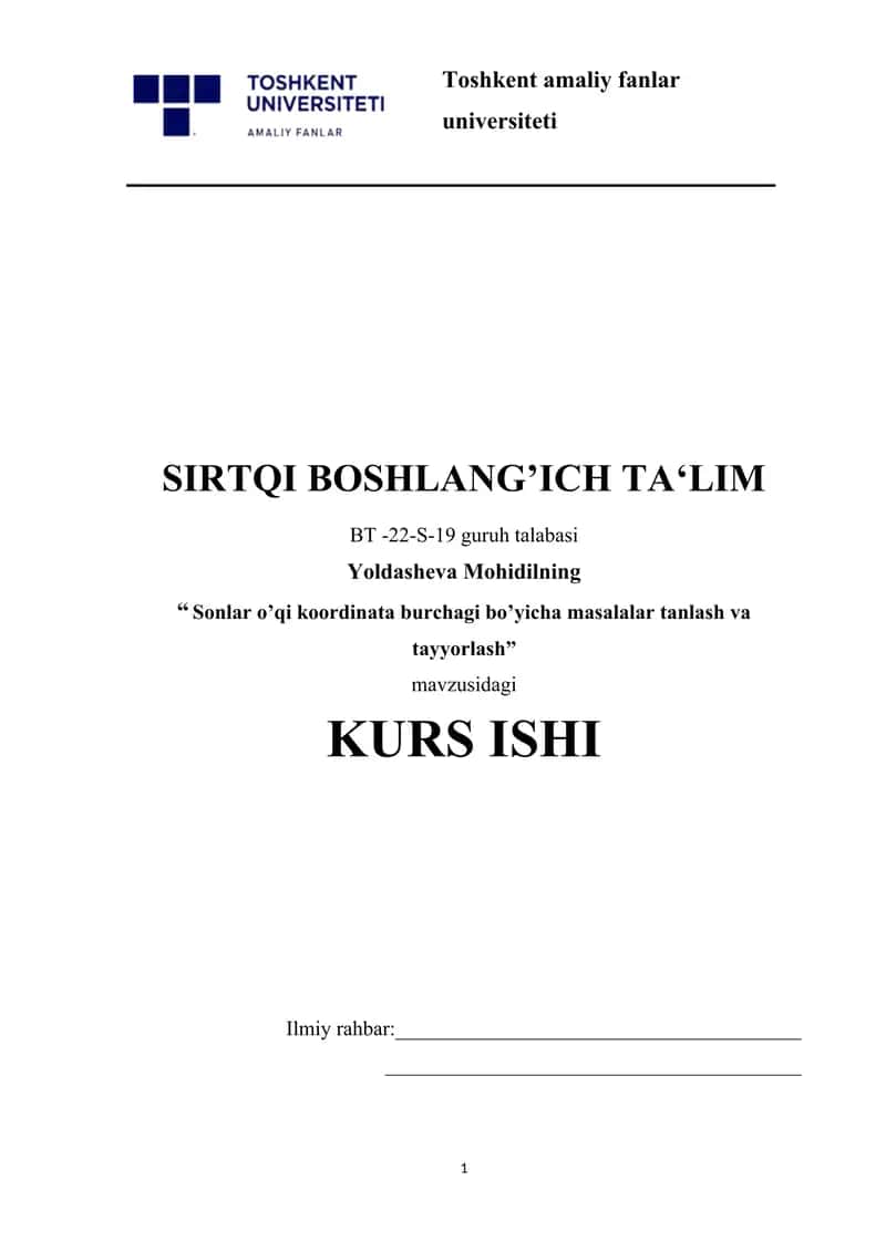 Sonlar o’qi koordinata burchagi bo’yicha masalalar tanlash va tayyorlash. 1